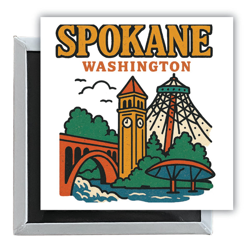 Spokane Washington Vintage Design Souvenir 2.5 x 2.5-Inch Fridge Magnet