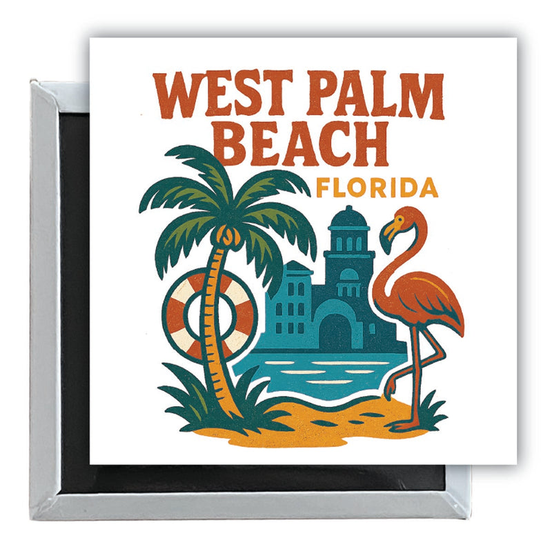 West Palm Beach Florida Vintage Design Souvenir 2.5 x 2.5-Inch Fridge Magnet
