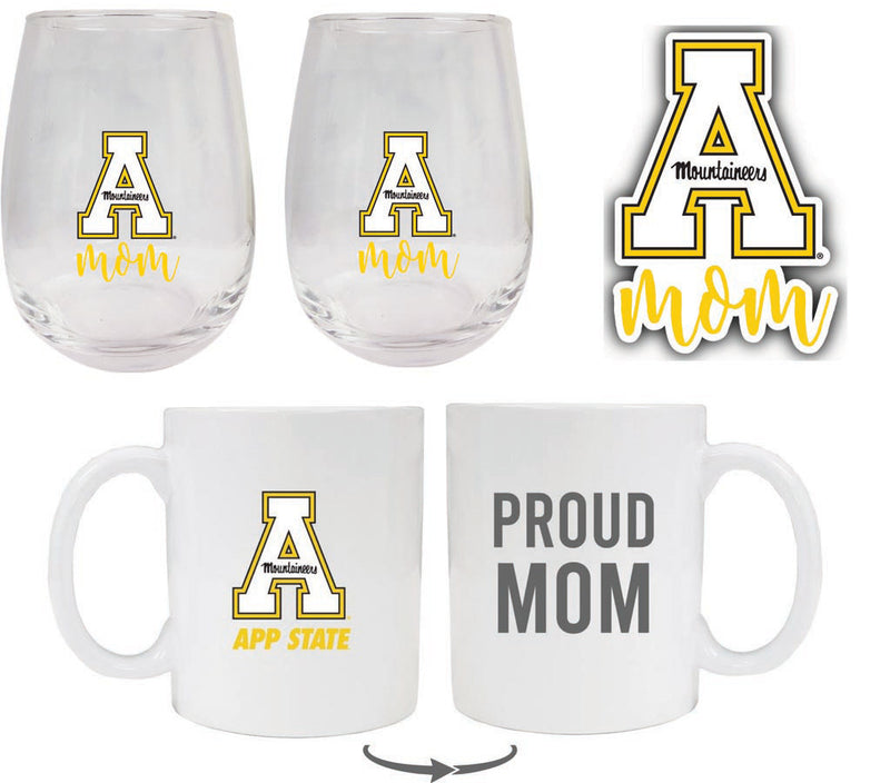 Appalachian State Collegiate Mom Gift Set - Decal, Coffee Mug & Stemless Wine Glass