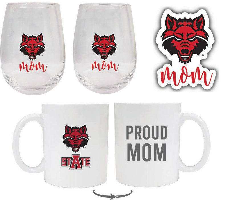 Arkansas State Collegiate Mom Gift Set - Decal, Coffee Mug & Stemless Wine Glass
