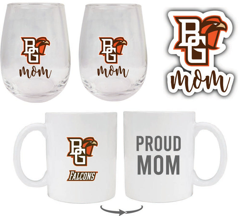 Bowling Green Falcons Collegiate Mom Gift Set - Decal, Coffee Mug & Stemless Wine Glass