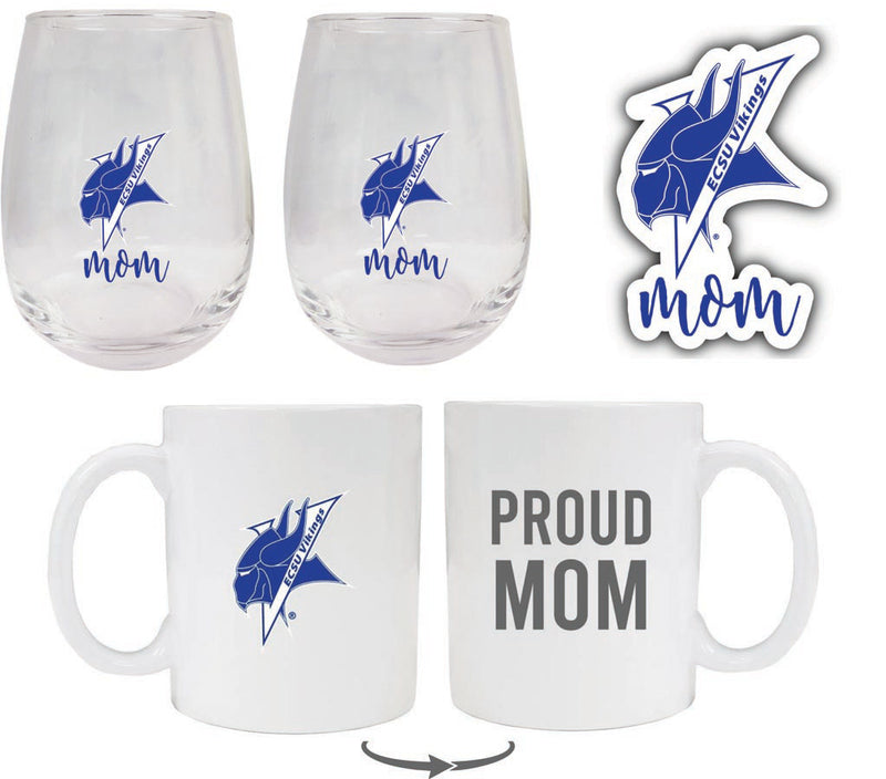 Elizabeth City State University Collegiate Mom Gift Set - Decal, Coffee Mug & Stemless Wine Glass