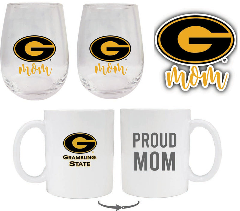Grambling State Tigers Collegiate Mom Gift Set - Decal, Coffee Mug & Stemless Wine Glass