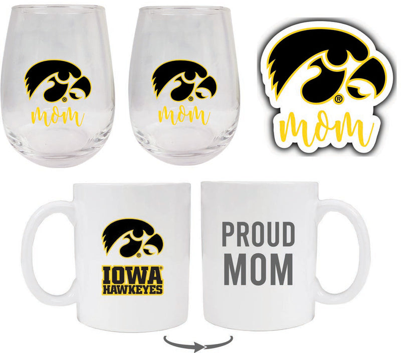 Iowa Hawkeyes Collegiate Mom Gift Set - Decal, Coffee Mug & Stemless Wine Glass