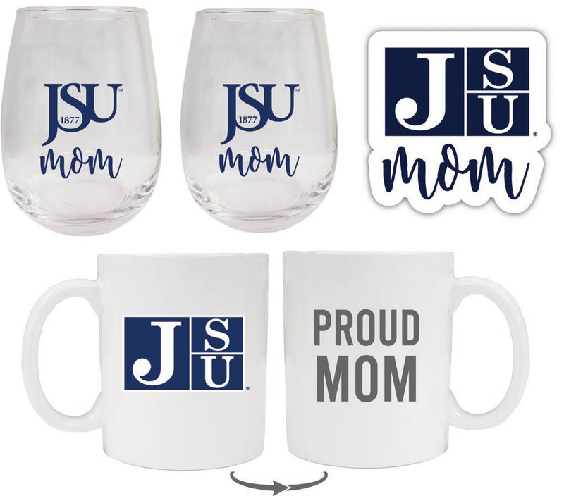 Jackson State University Collegiate Mom Gift Set - Decal, Coffee Mug & Stemless Wine Glass
