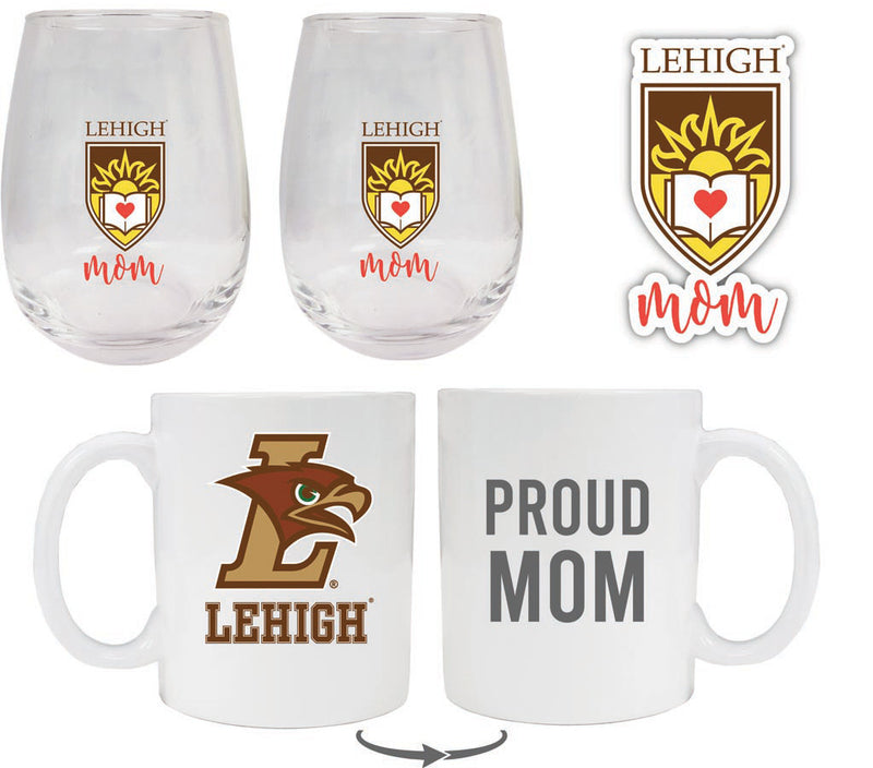 Lehigh University Mountain Hawks Collegiate Mom Gift Set - Decal, Coffee Mug & Stemless Wine Glass