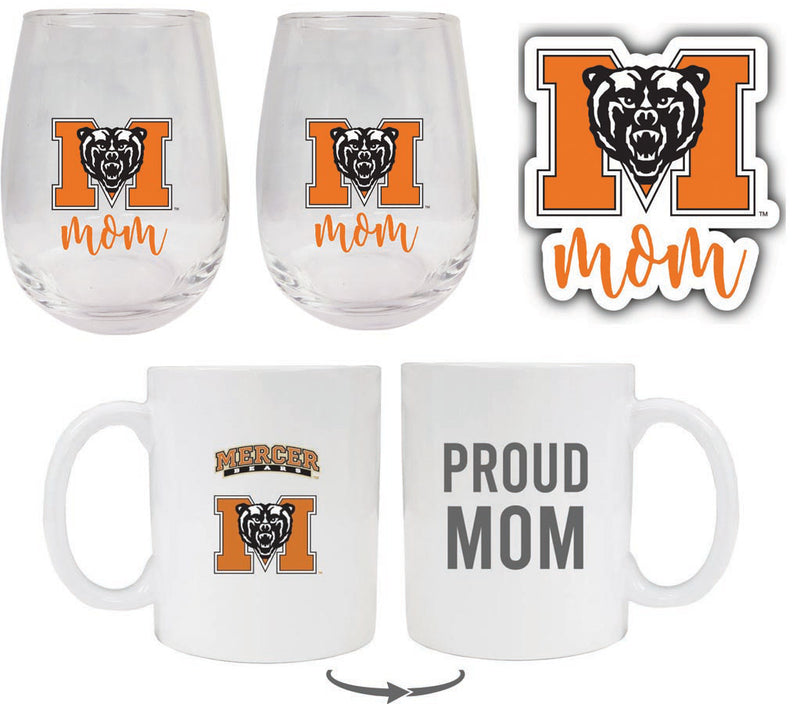 Mercer University Collegiate Mom Gift Set - Decal, Coffee Mug & Stemless Wine Glass