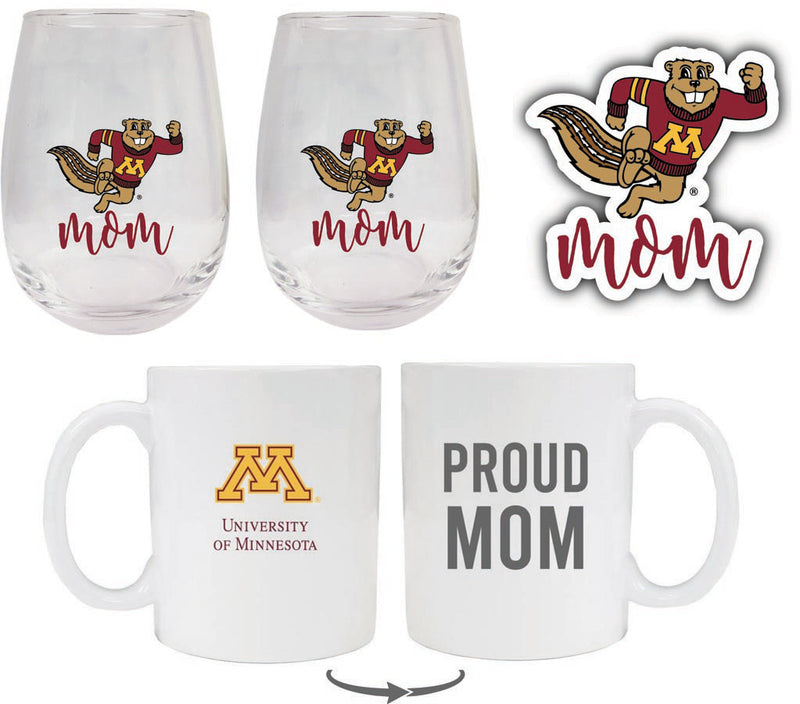 Minnesota Gophers Collegiate Mom Gift Set - Decal, Coffee Mug & Stemless Wine Glass