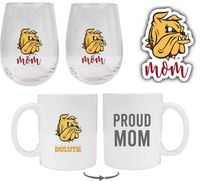 Minnesota Duluth Bulldogs Collegiate Mom Gift Set - Decal, Coffee Mug & Stemless Wine Glass