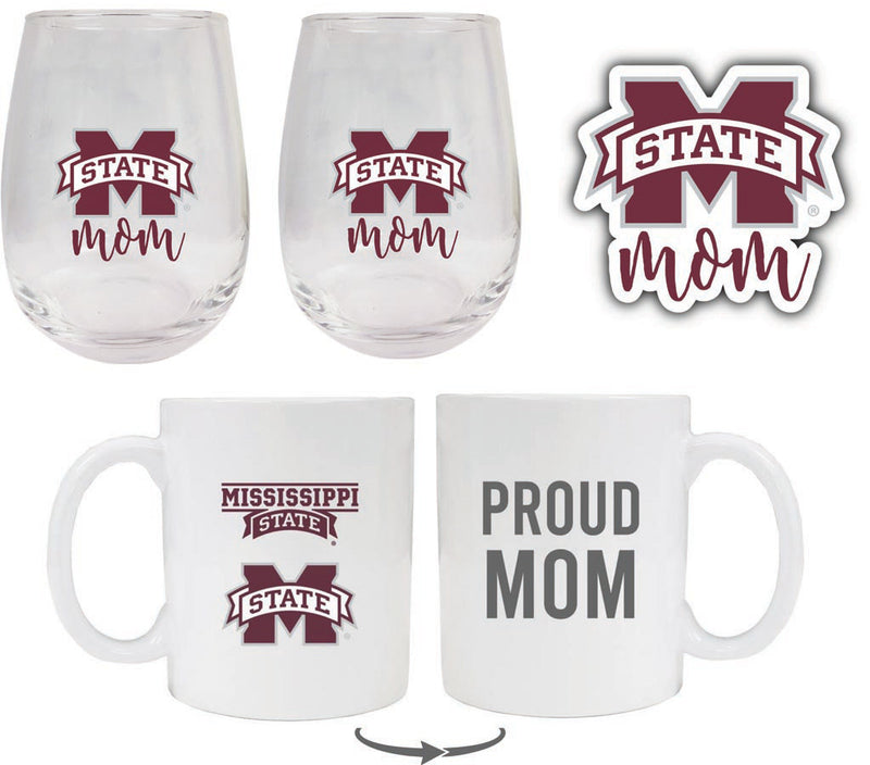Mississippi State Bulldogs Collegiate Mom Gift Set - Decal, Coffee Mug & Stemless Wine Glass