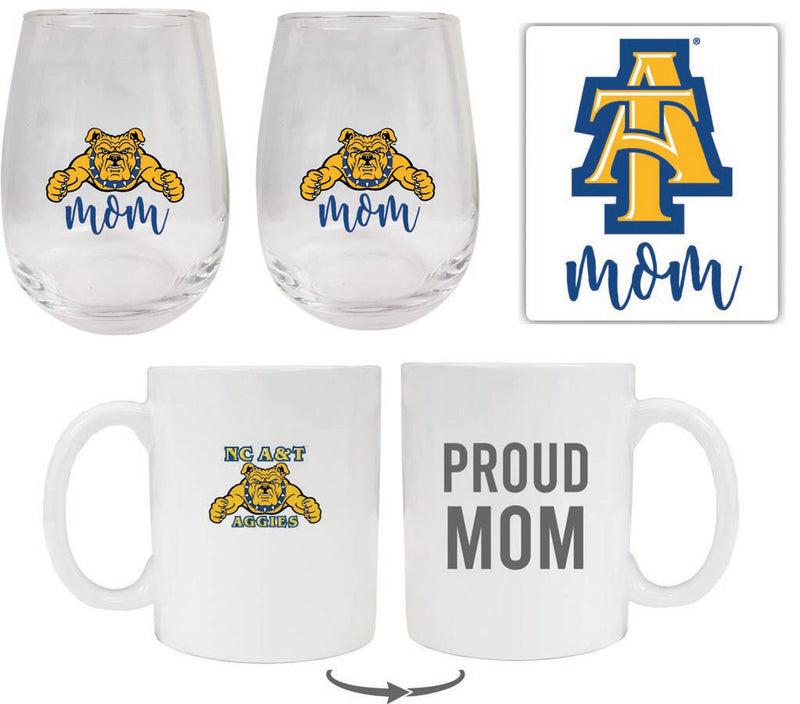 North Carolina A&T State Aggies Collegiate Mom Gift Set - Decal, Coffee Mug & Stemless Wine Glass