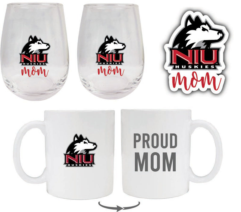 Northern Illinois Huskies Collegiate Mom Gift Set - Decal, Coffee Mug & Stemless Wine Glass