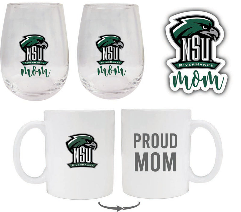 Northeastern State University Riverhawks Collegiate Mom Gift Set - Decal, Coffee Mug & Stemless Wine Glass