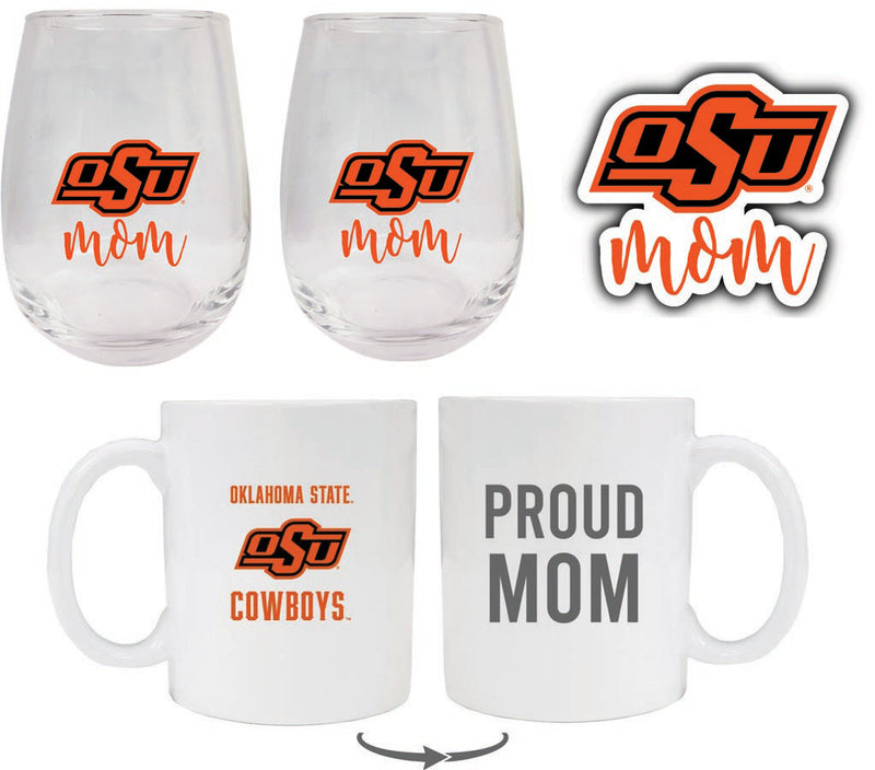Oklahoma State Cowboys Collegiate Mom Gift Set - Decal, Coffee Mug & Stemless Wine Glass
