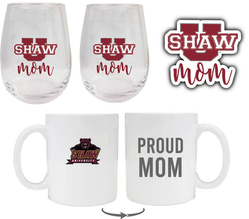 Shaw University Bears Collegiate Mom Gift Set - Decal, Coffee Mug & Stemless Wine Glass