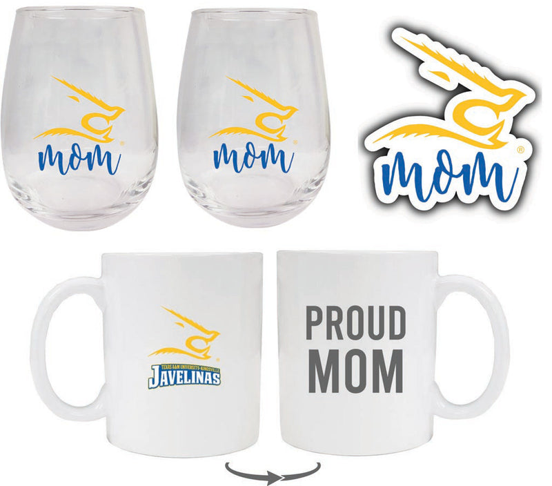 Texas A&M Kingsville Javelinas Collegiate Mom Gift Set - Decal, Coffee Mug & Stemless Wine Glass