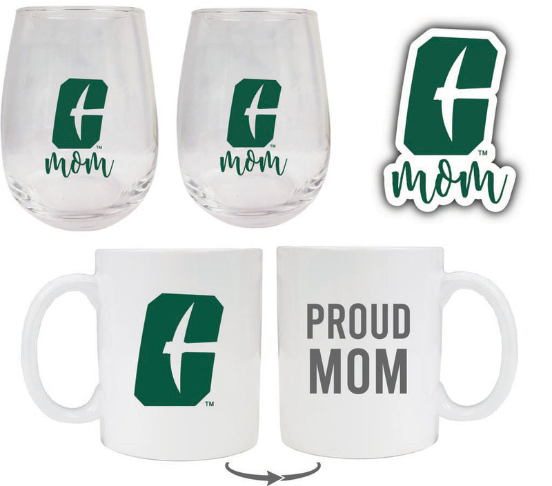 North Carolina Charlotte Forty-Niners Collegiate Mom Gift Set - Decal, Coffee Mug & Stemless Wine Glass