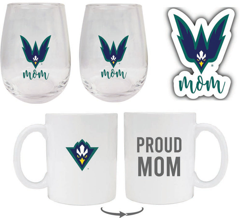 North Carolina Wilmington Seahawks Collegiate Mom Gift Set - Decal, Coffee Mug & Stemless Wine Glass