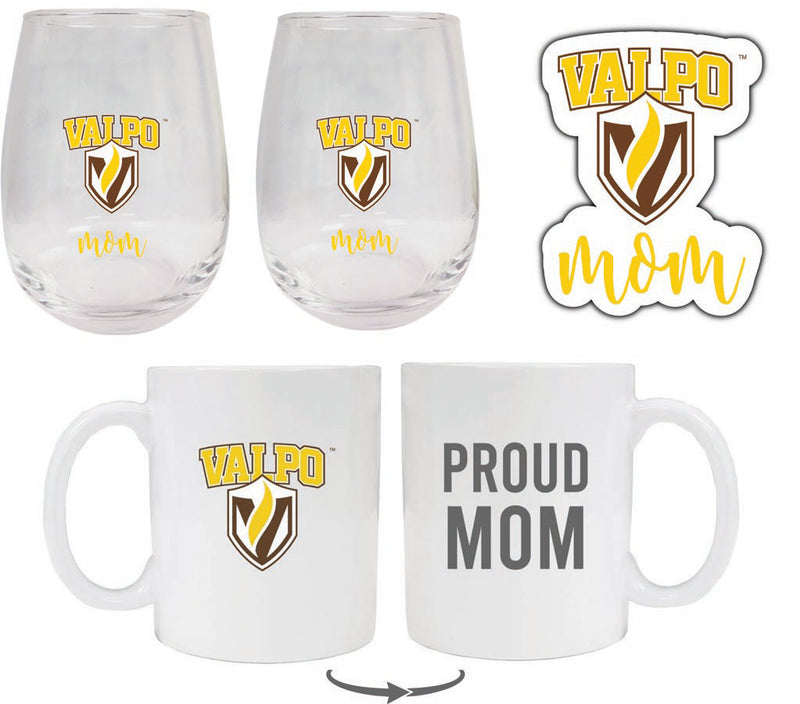 Valparaiso University Collegiate Mom Gift Set - Decal, Coffee Mug & Stemless Wine Glass