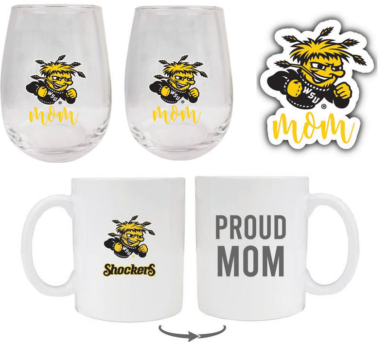 Wichita State Shockers Collegiate Mom Gift Set - Decal, Coffee Mug & Stemless Wine Glass