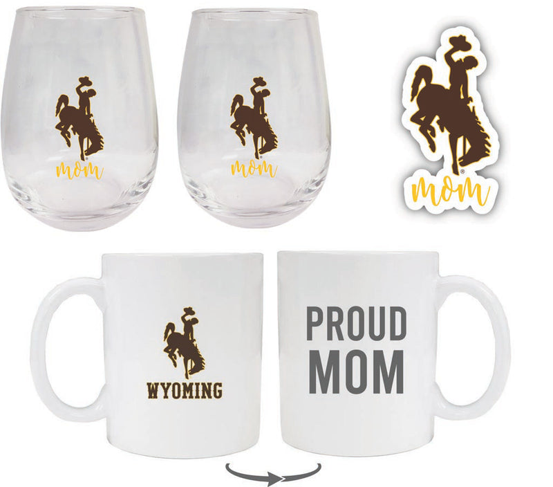 University of Wyoming Collegiate Mom Gift Set - Decal, Coffee Mug & Stemless Wine Glass
