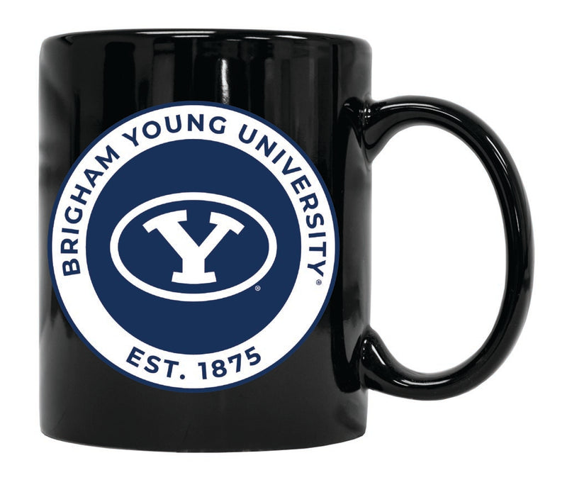 Brigham Young Cougars 12 oz Black Ceramic Coffee Mug Circle Design Officially Licensed Collegiate Product