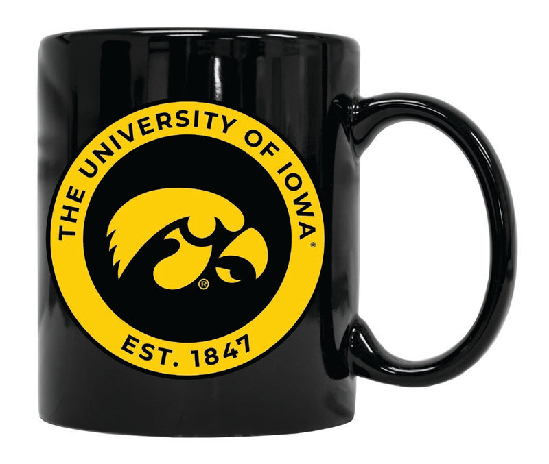 Iowa Hawkeyes 12 oz Black Ceramic Coffee Mug Circle Design Officially Licensed Collegiate Product