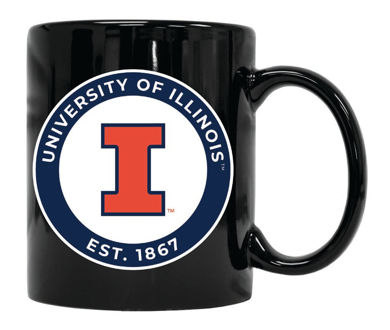 Illinois Fighting Illini 12 oz Black Ceramic Coffee Mug Circle Design Officially Licensed Collegiate Product
