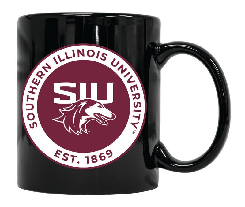 Southern Illinois Salukis 12 oz Black Ceramic Coffee Mug Circle Design Officially Licensed Collegiate Product 4-Pack
