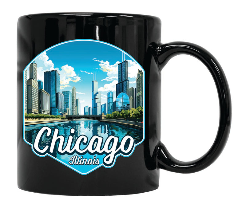 Chicago Illinois Souvenir 12 oz Ceramic Coffee Mug Black