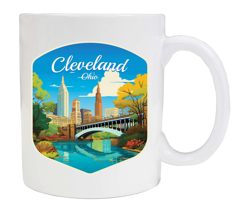 Cleveland Ohio Design B Souvenir 12 oz Ceramic Coffee Mug White 4-Pack