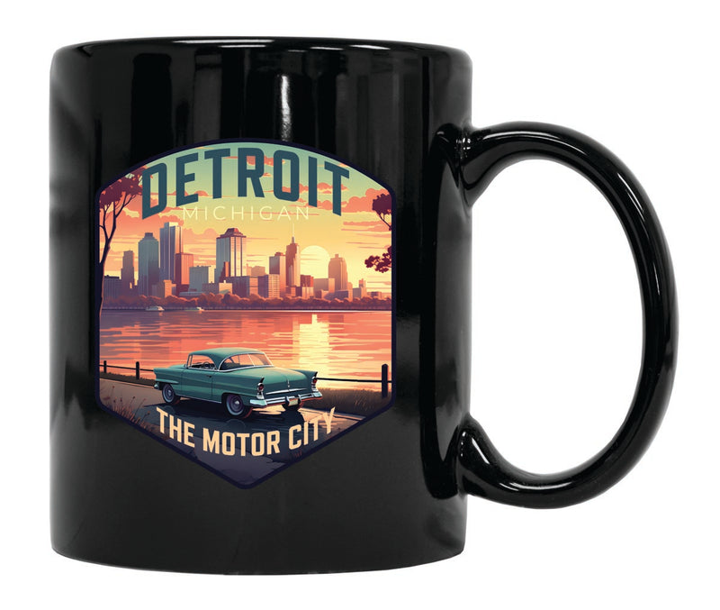Detroit Michigan Souvenir 12 oz Ceramic Coffee Mug Black