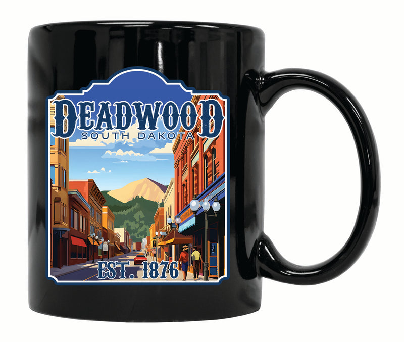 Deadwood South Dakota Wild West Design Souvenir 12 oz Ceramic Coffee Mug Black 4-Pack