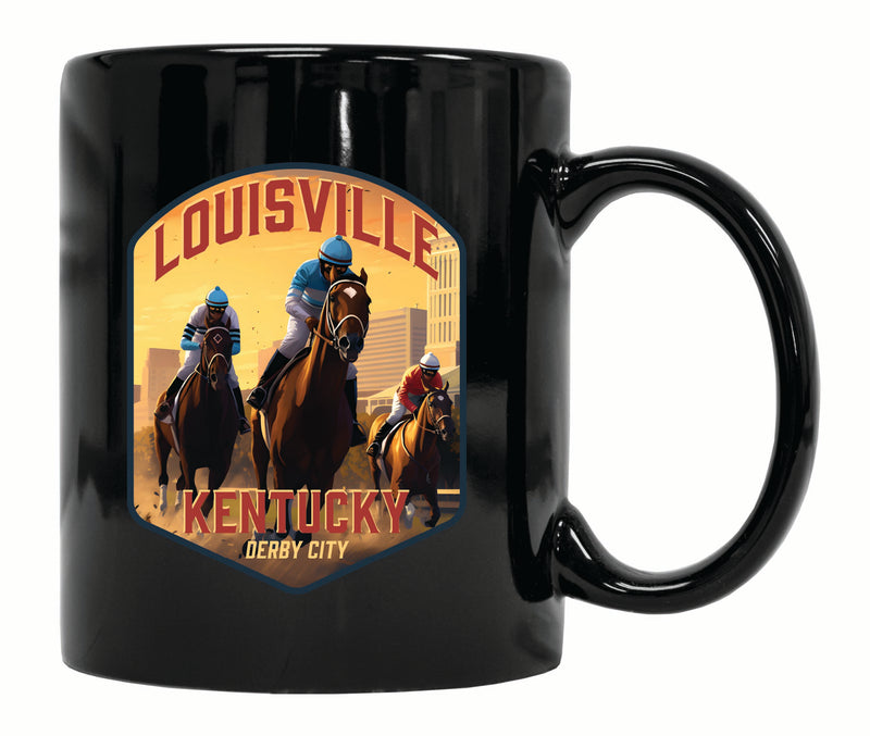 Louisville Kentucky Derby City Design Souvenir 12 oz Ceramic Coffee Mug Black 2-Pack