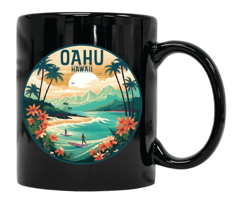 Oahu Hawaii Souvenir 12 oz Ceramic Coffee Mug Black