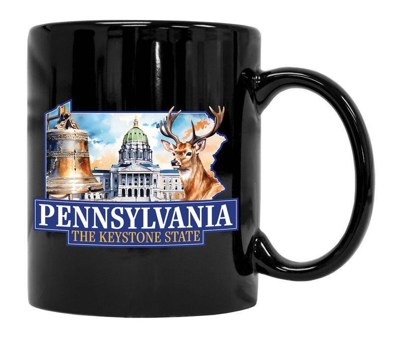 Pennsylvania Design D Souvenir 12 oz Ceramic Coffee Mug Black Single
