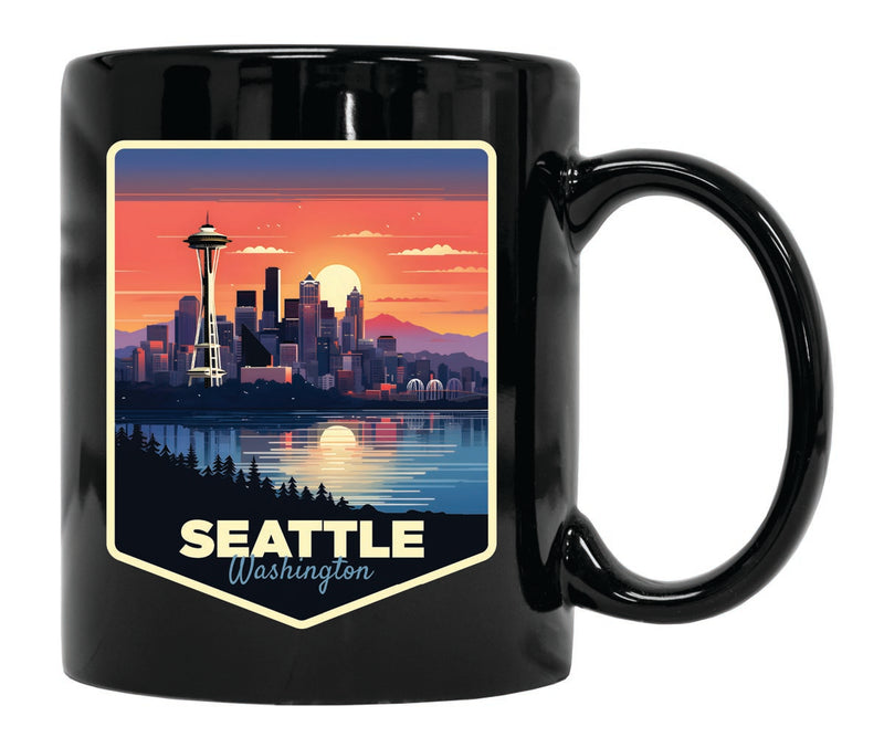 Seattle Washington Souvenir 12 oz Ceramic Coffee Mug Black