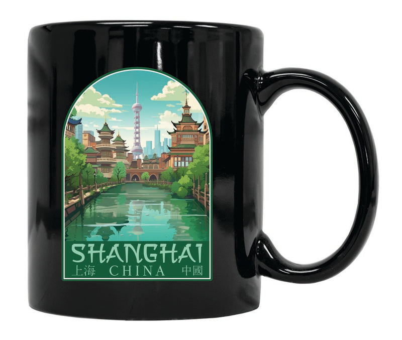 Shanghai China Souvenir 12 oz Ceramic Coffee Mug Black
