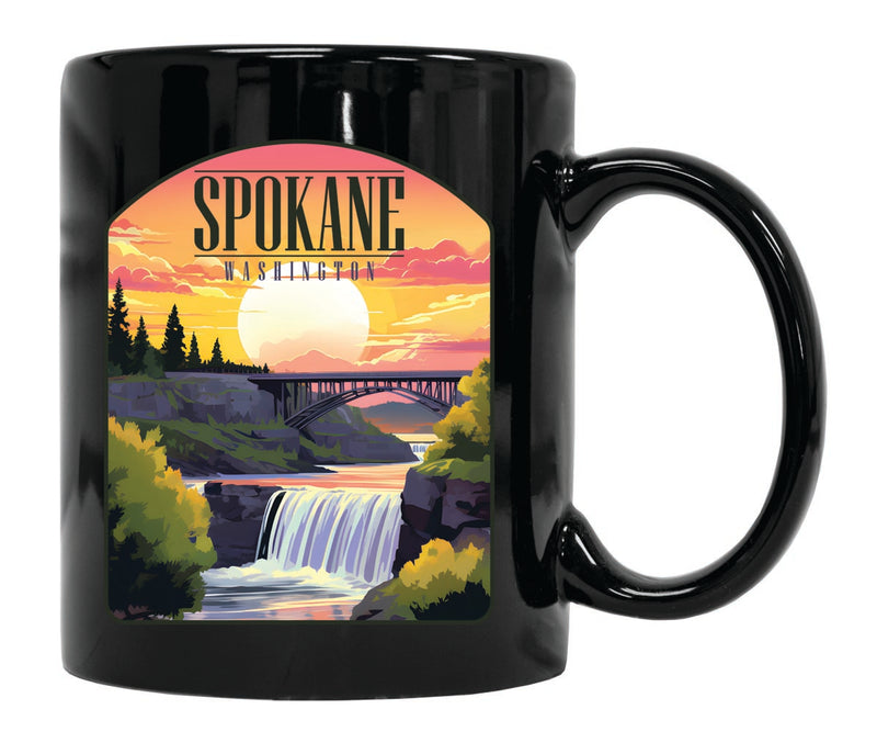 Spokane Washington Souvenir 12 oz Ceramic Coffee Mug Black