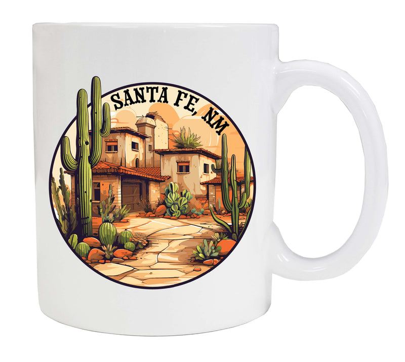 Santa Fe New Mexico Design D Souvenir 12 oz Ceramic Coffee Mug White 4-Pack