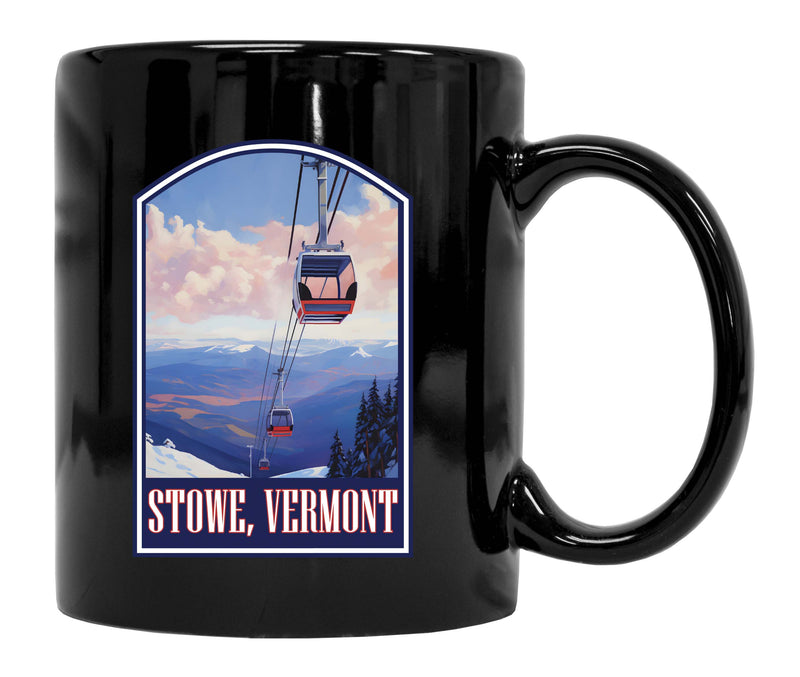 Stowe Mountain Vermont Design B Souvenir 12 oz Ceramic Coffee Mug Black 4-Pack