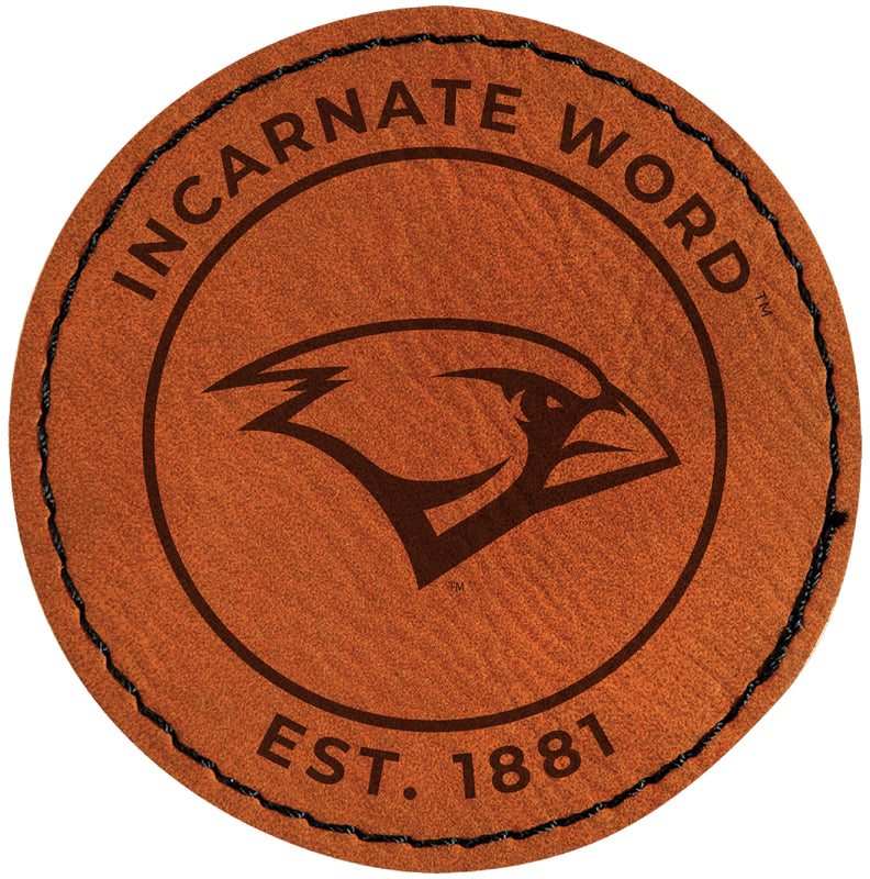 Incarnate Word Cardinals Officially Licensed Circular Leatherette Patch - Iron-On with Adhesive Back 4-Pack
