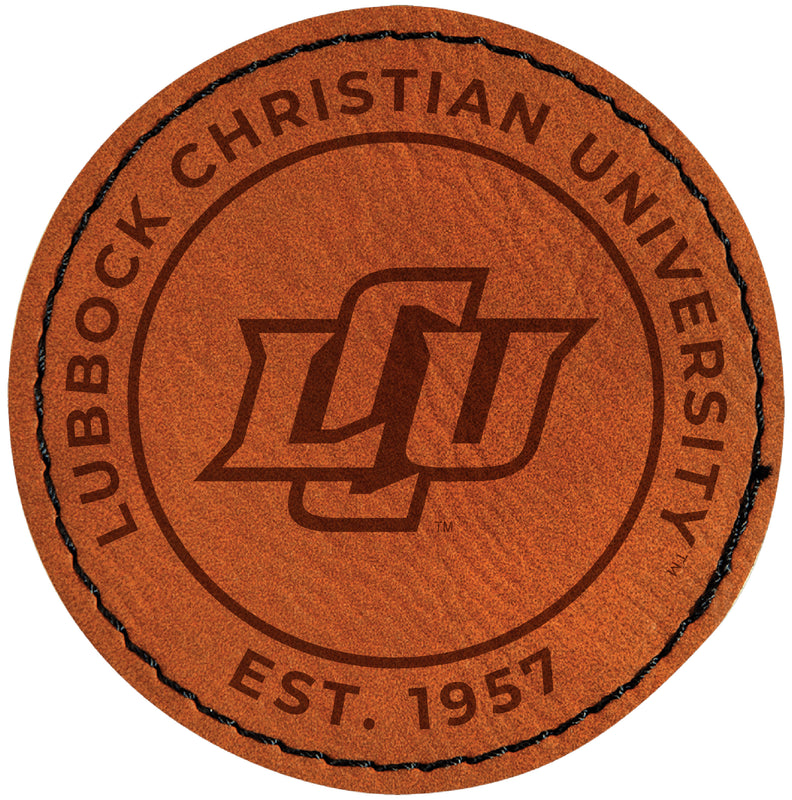 Lubbock Christian University Chaparral Officially Licensed Circular Leatherette Patch - Iron-On with Adhesive Back 2-Pack