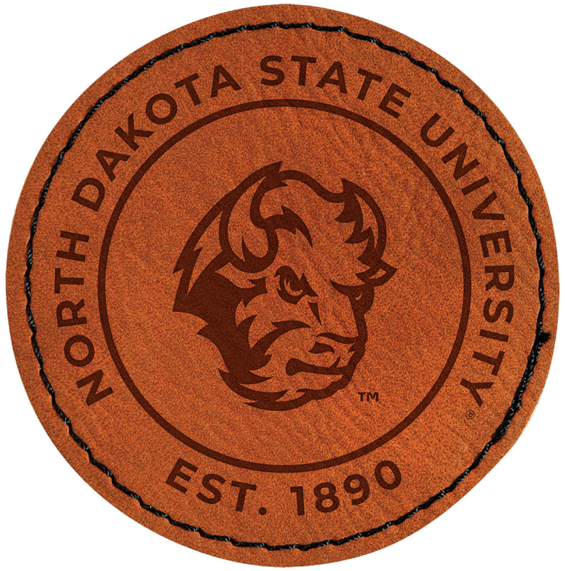 North Dakota State Bison Officially Licensed Circular Leatherette Patch - Iron-On with Adhesive Back Single