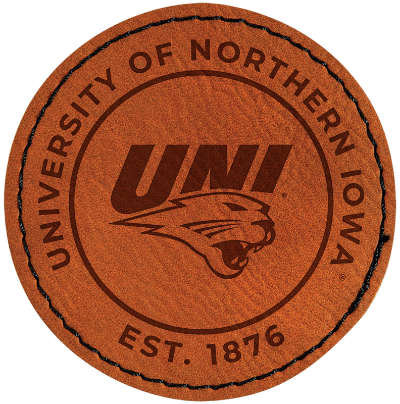 Northern Iowa Panthers Officially Licensed Circular Leatherette Patch - Iron-On with Adhesive Back 4-Pack