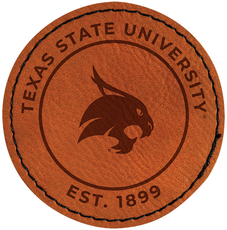 Texas State Bobcats Officially Licensed Circular Leatherette Patch - Iron-On with Adhesive Back 4-Pack