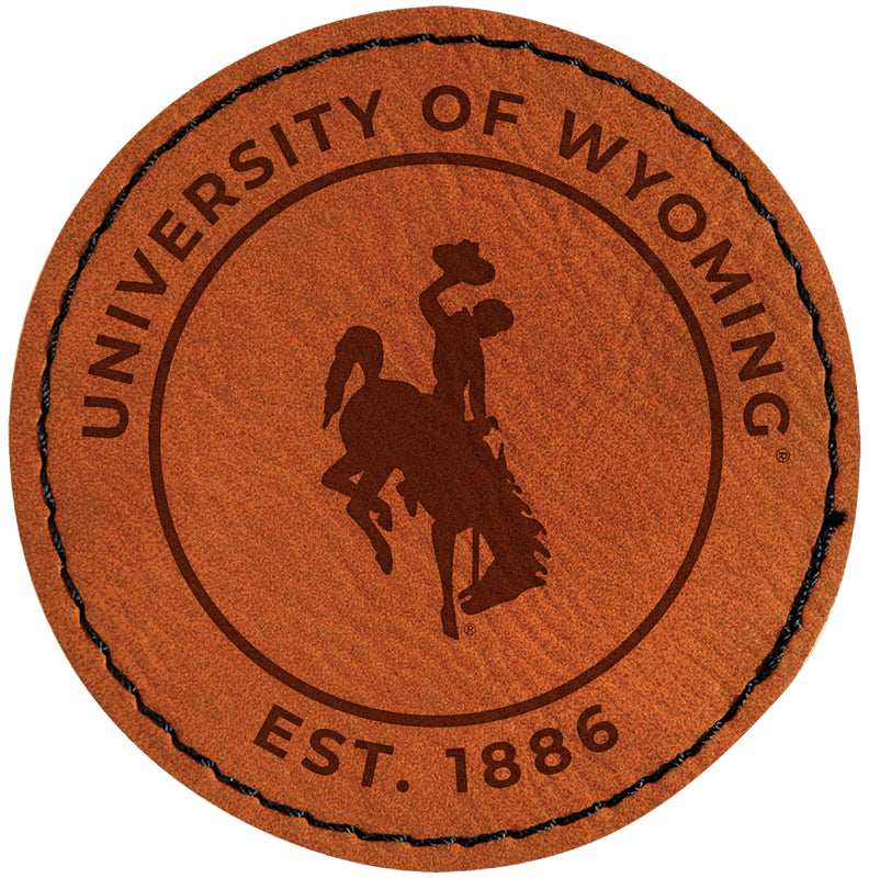 University of Wyoming Officially Licensed Circular Leatherette Patch - Iron-On with Adhesive Back Single