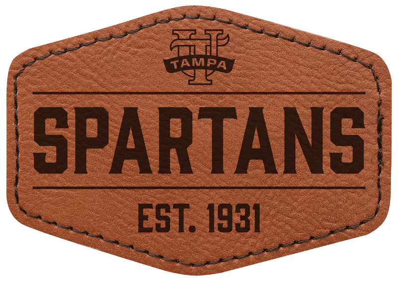 University of Tampa Spartans Officially Licensed Hexagonal Leatherette Patch - Iron-On with Adhesive Back Single