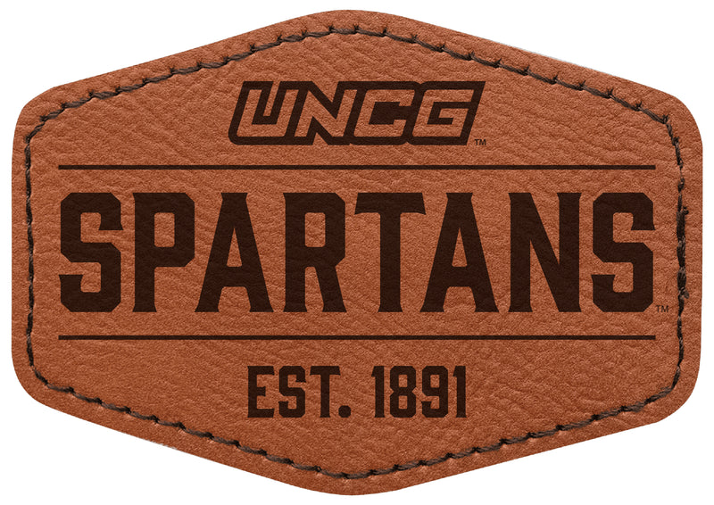 North Carolina Greensboro Spartans Officially Licensed Hexagonal Leatherette Patch - Iron-On with Adhesive Back Single