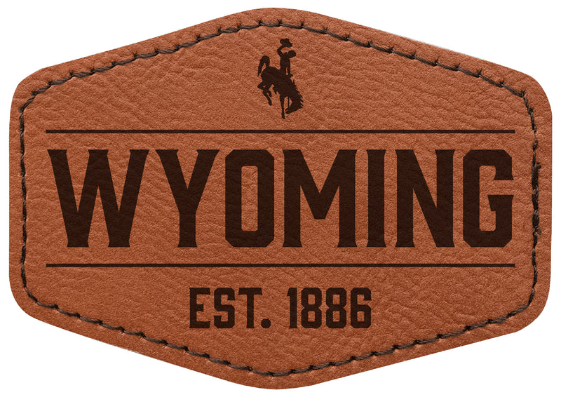 University of Wyoming Officially Licensed Hexagonal Leatherette Patch - Iron-On with Adhesive Back 4-Pack